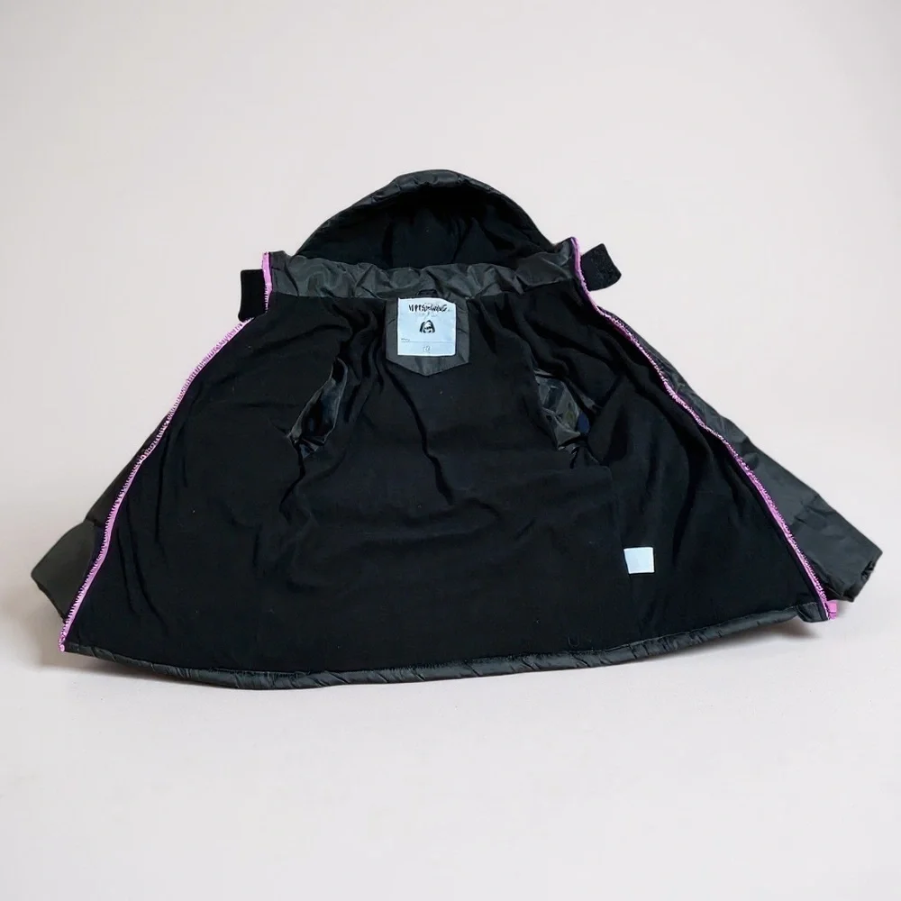 Kids' Black Puffer Jacket with Purple Accent